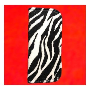 Fuzzy Zebra Print Zip Up Makeup Clutch / Wallet